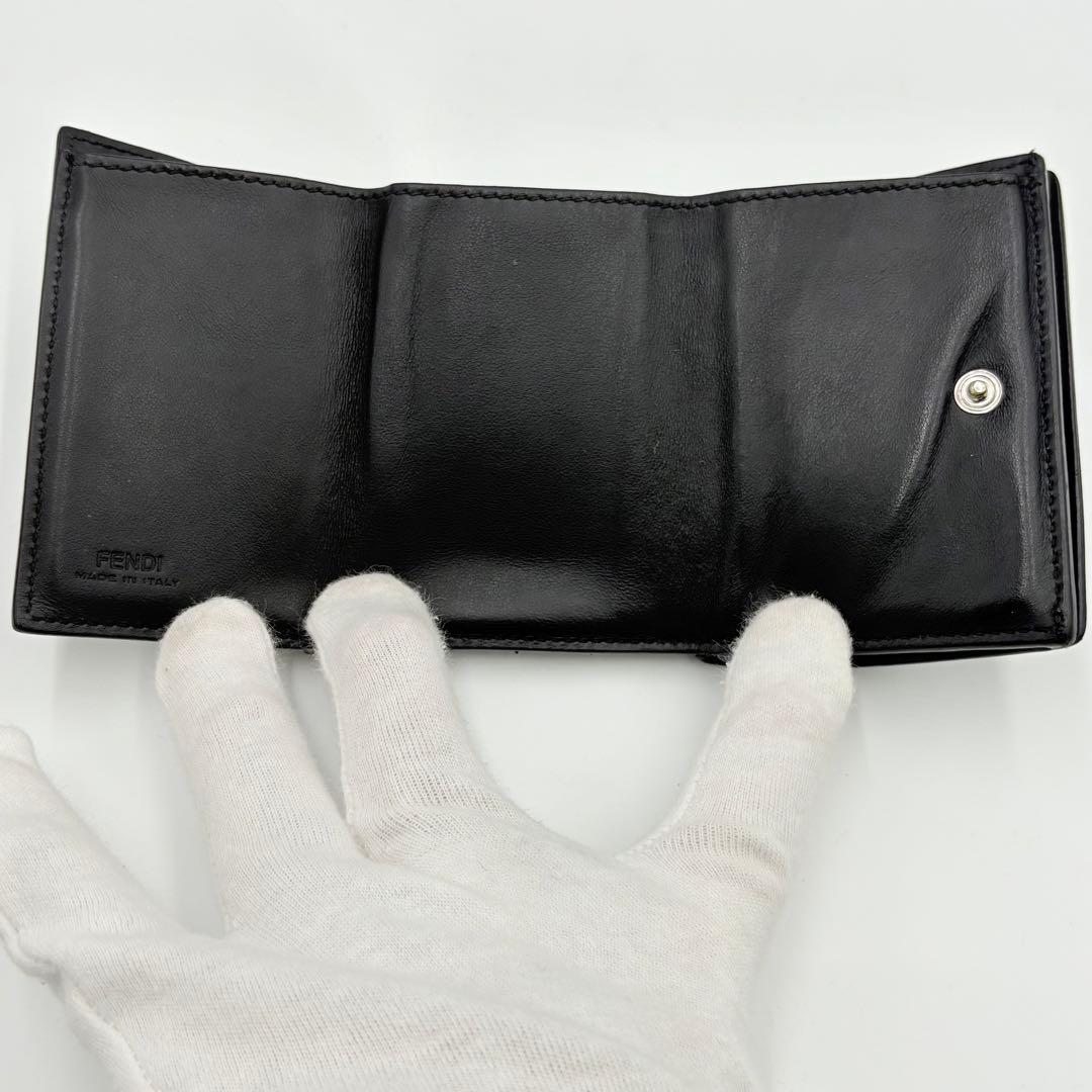 FENDI モンスター バグズ 折り財布 コンパクトウォレット レザー ブラック