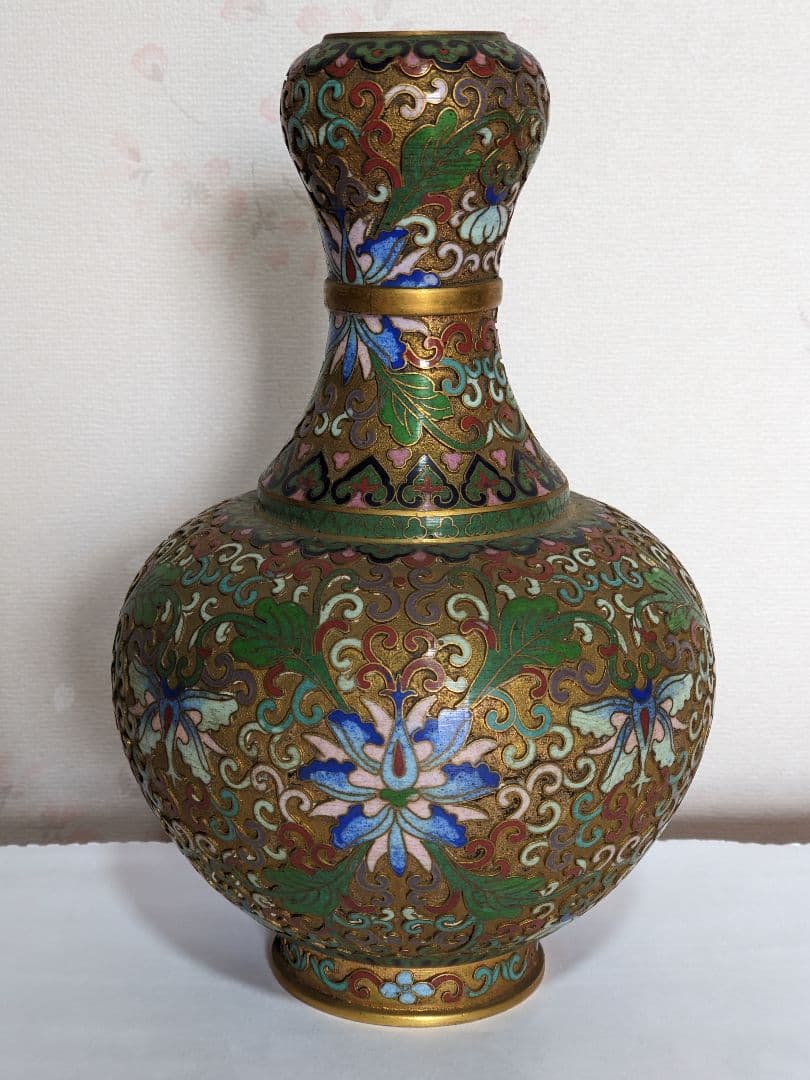 ♦中国 画琺瑯 花図紋瓶 景泰藍工芸品 七宝焼 コレクション 骨董品アンティーク