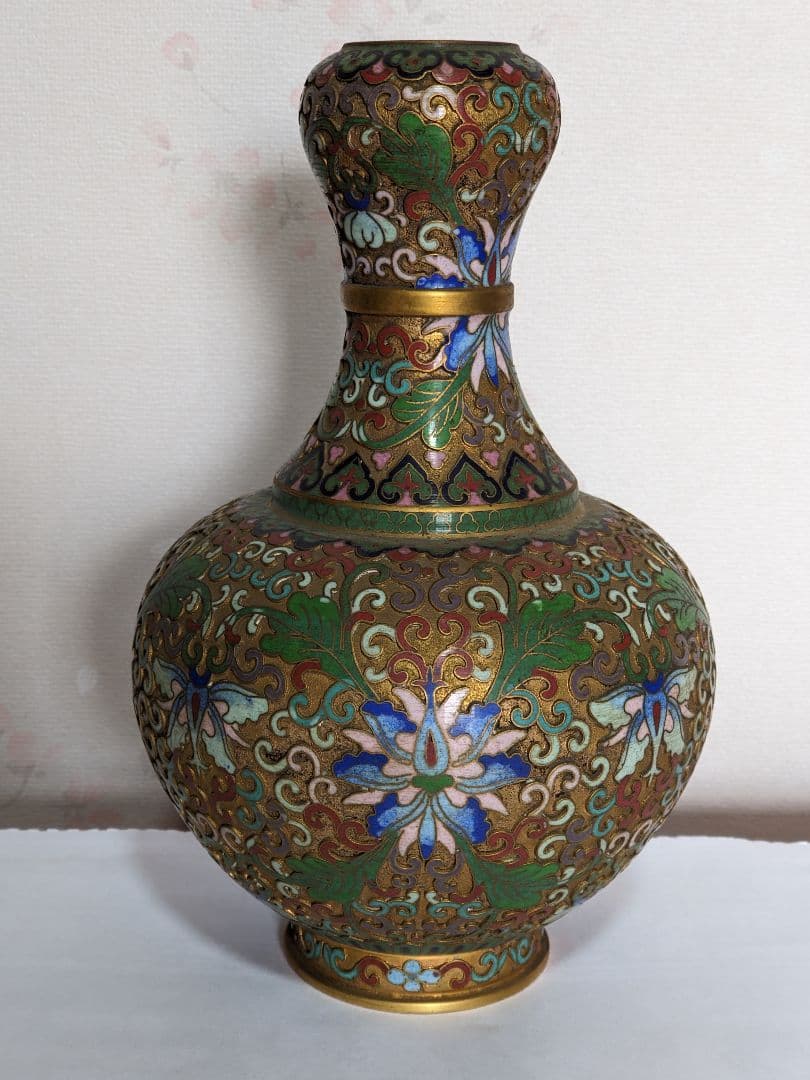 ♦中国 画琺瑯 花図紋瓶 景泰藍工芸品 七宝焼 コレクション 骨董品アンティーク
