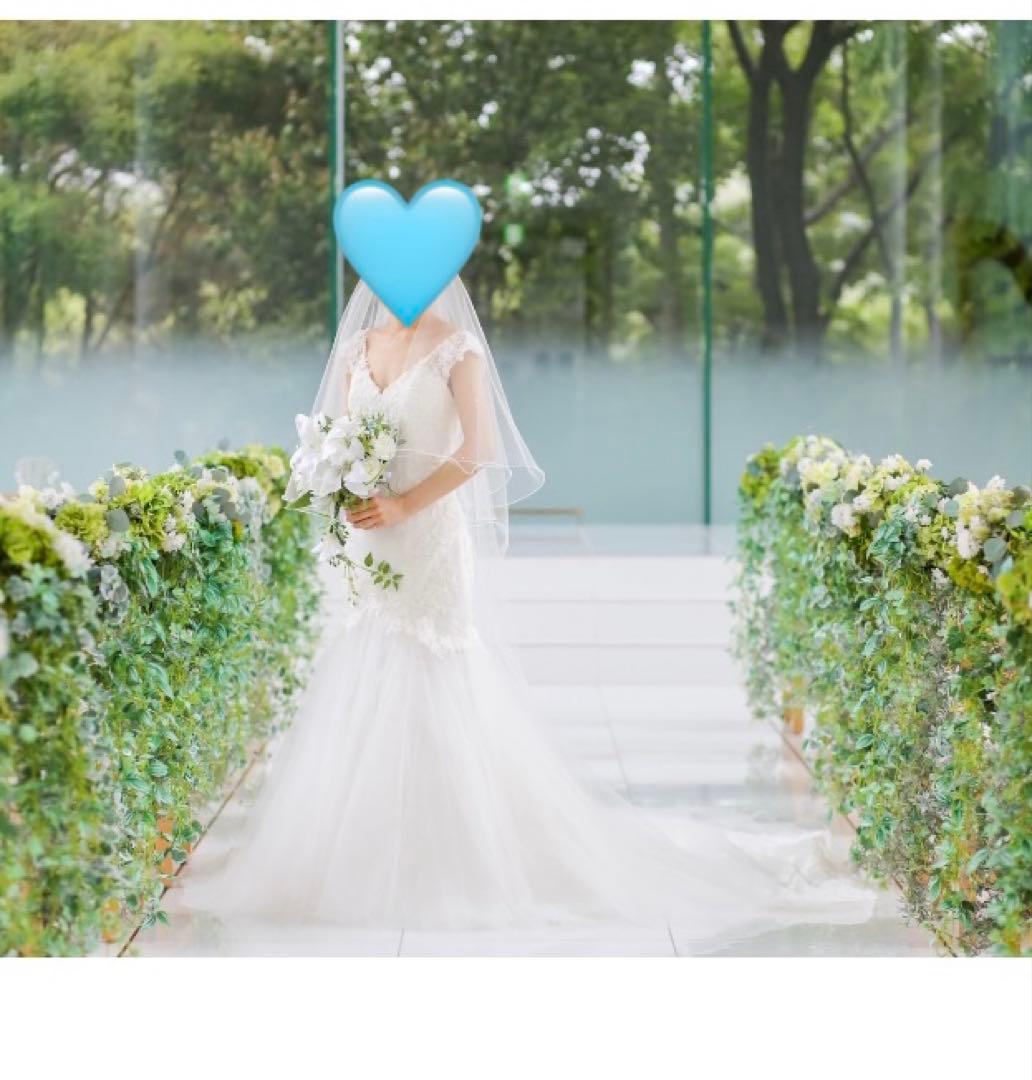 【ワタべウェディング】ドレス ソフトマーメイドライン　ロングベール付き スワロ