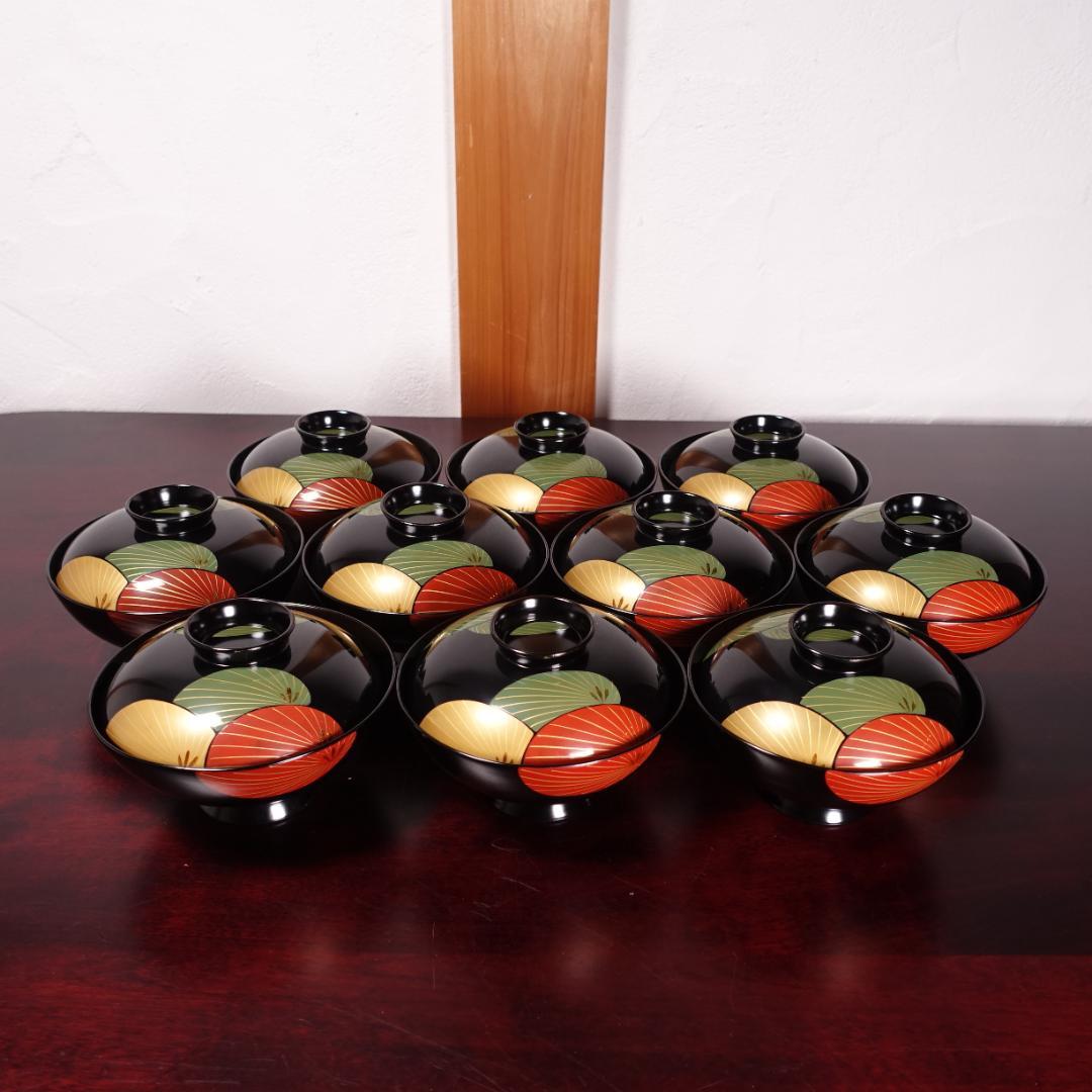 輪島塗 黒塗 蒔絵 吸物椀 10客 共箱