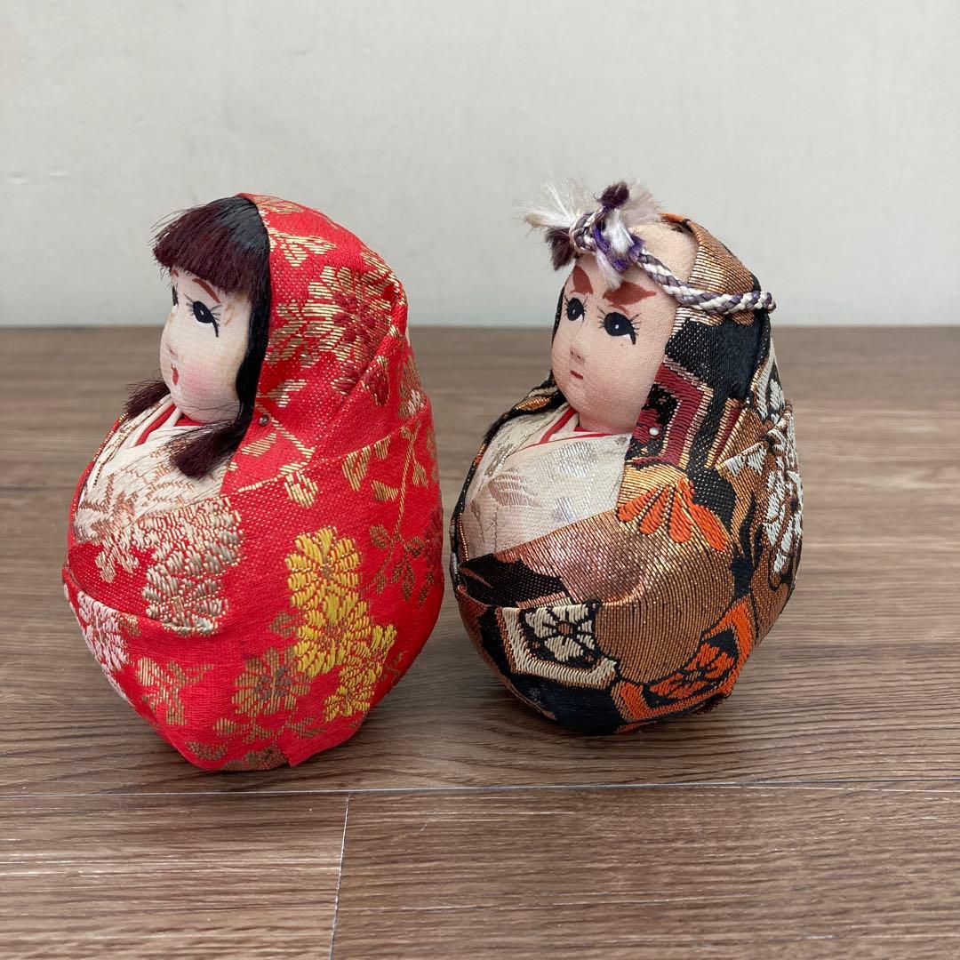 E-4 【昭和レトロ】姫だるま・殿だるま 2体セット 木目込み風 置物 金襴 縁