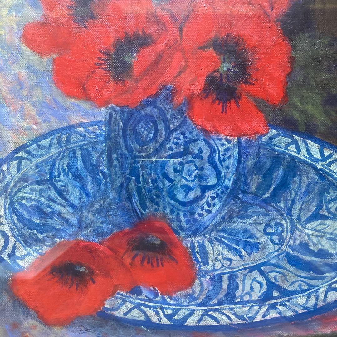 奥西賀男「オリエンタルポピー」￼8F額約64×57絵45.5×38cm師小磯良平