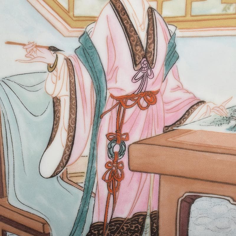 中国　粉彩　漢詩人物文盤　皿　V　R7855