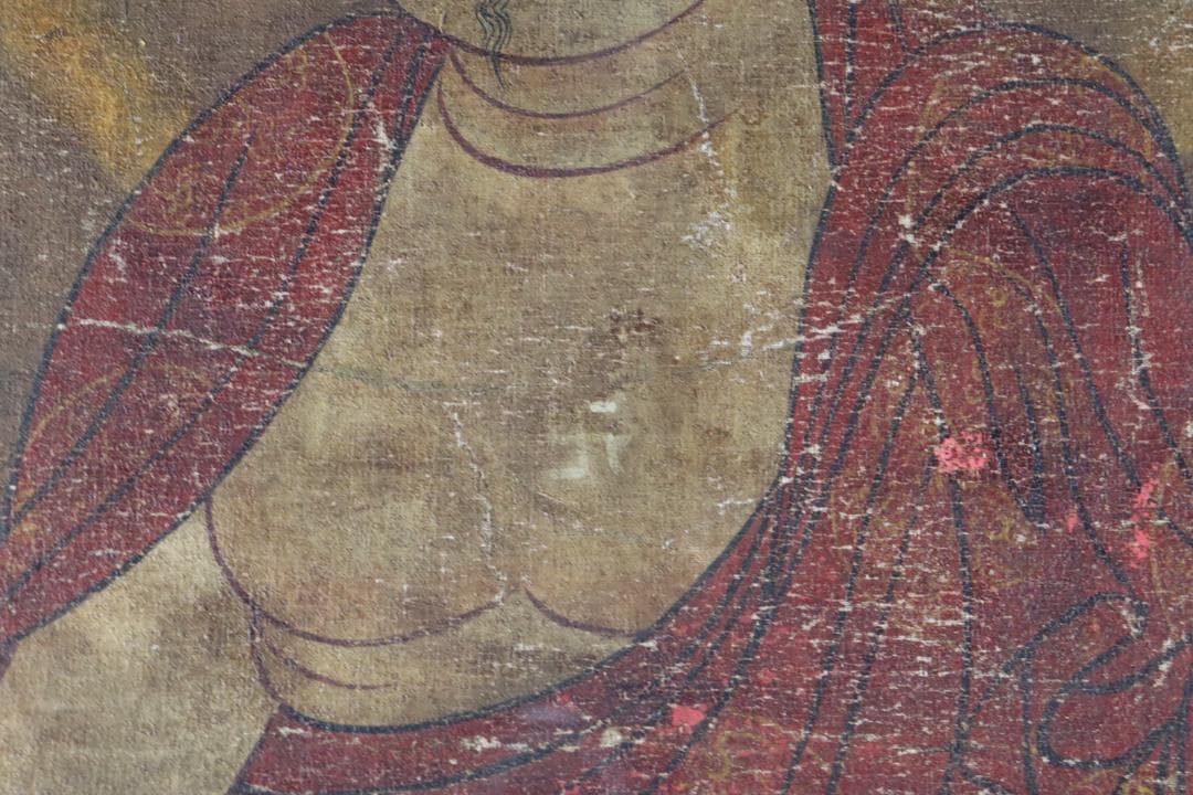 仏教美術 「阿弥陀如来図」 彩色 肉筆 60号 高麗仏画 時代古玩 唐物骨董