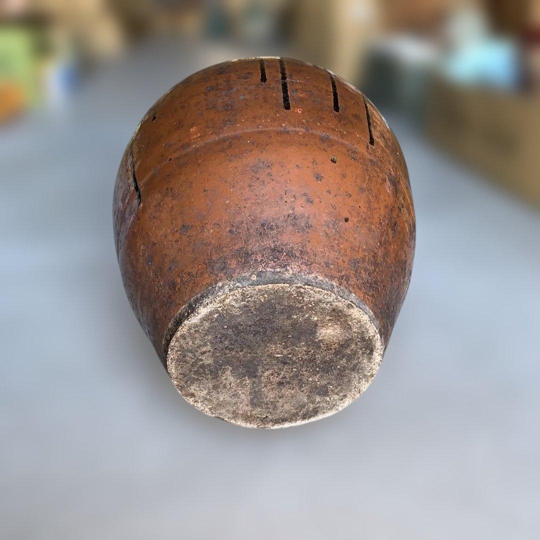 茶色の陶器製，百年灰釉双耳壺 特大32.6㎝ 日本古陶 古美術品 旧家収蔵品