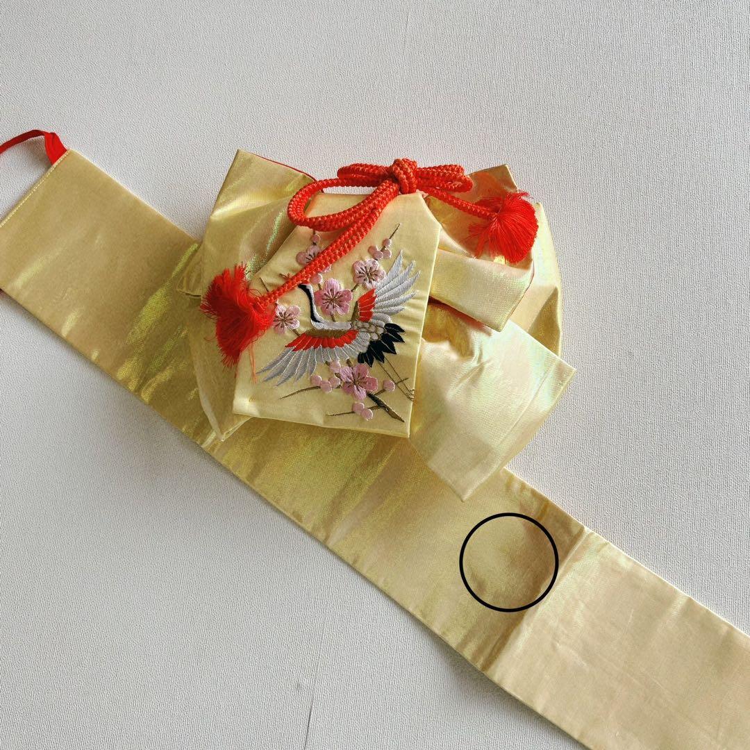 セット七五三7歳女の子長着＆簡単半衿＆結帯＆草履＆バッグ＆小物朱色帯黄系ゴールド