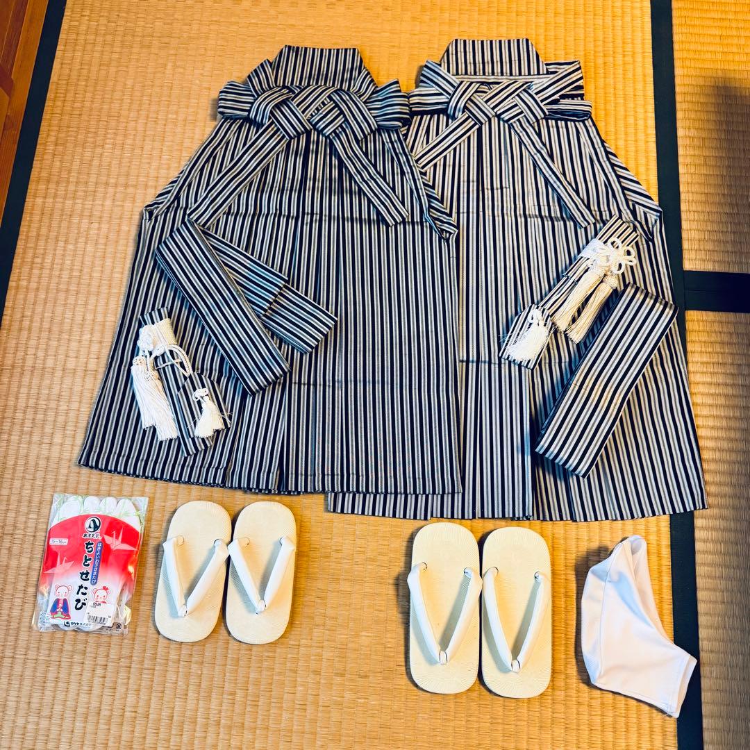 七五三 袴セット 3歳・5歳 兄弟お揃い 黒×グレーストライプ