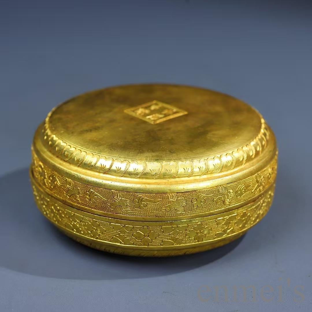 中国古美術 鍍金 純銅製 首飾箱 鏨刻工芸 掐絲七宝 小物入 観賞用 細密細工