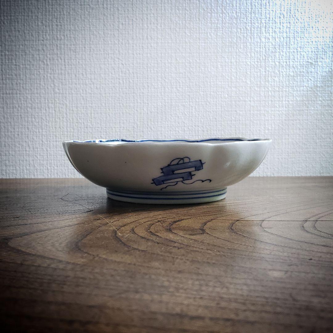 皿 色絵 金彩 牡丹唐草 鶴丸文 二重角富 宝尽くし 桐文花弁縁 古伊万里 イ号