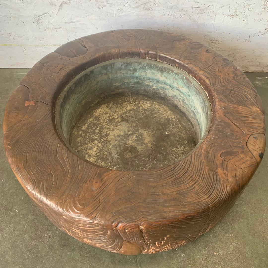 【アンティーク】 木製火鉢 大型 手炙り 古美術 直径65cm 火鉢 N0233