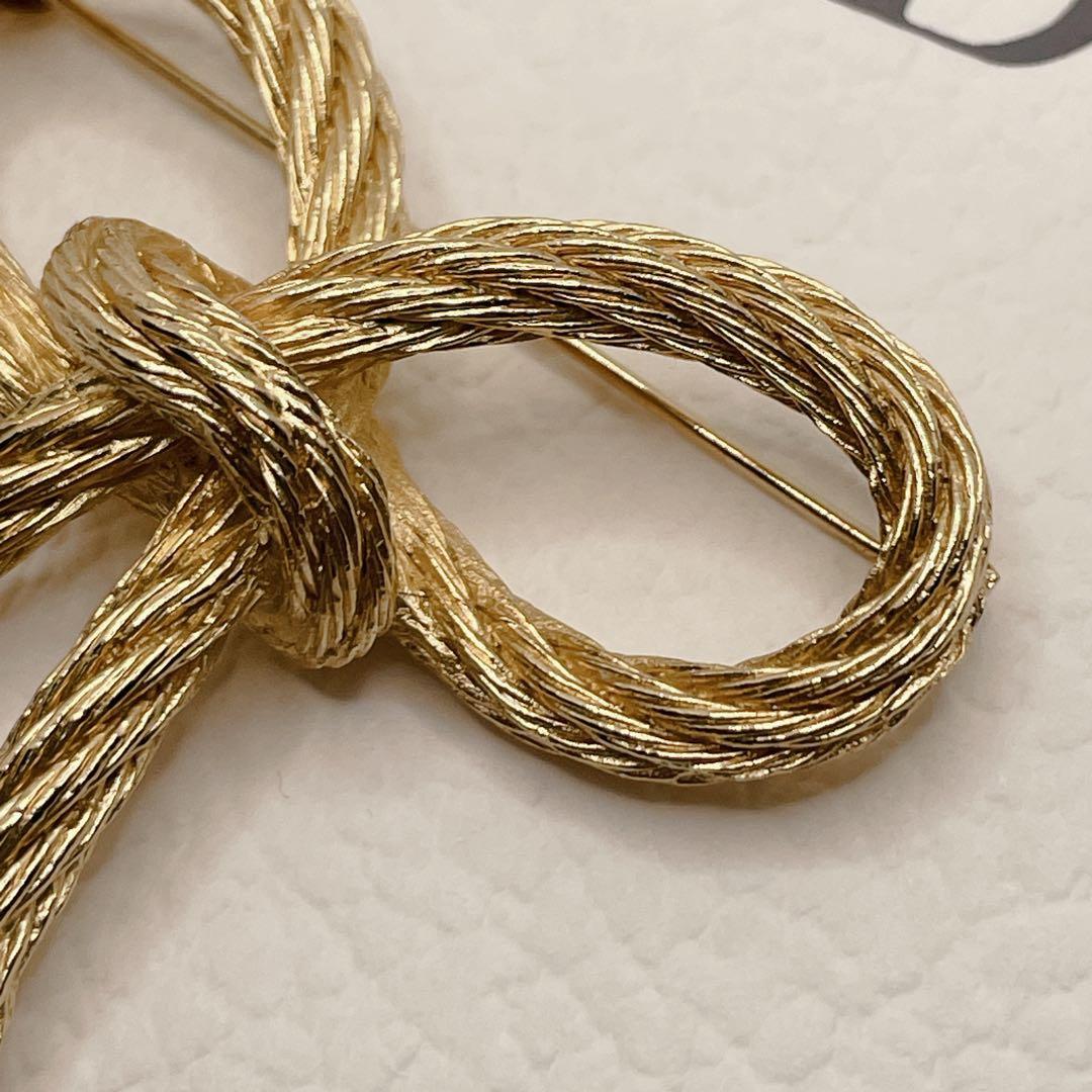 DIOR ヴィンテージ　ブローチ　リボン　ゴールド　クリスチャンディオール