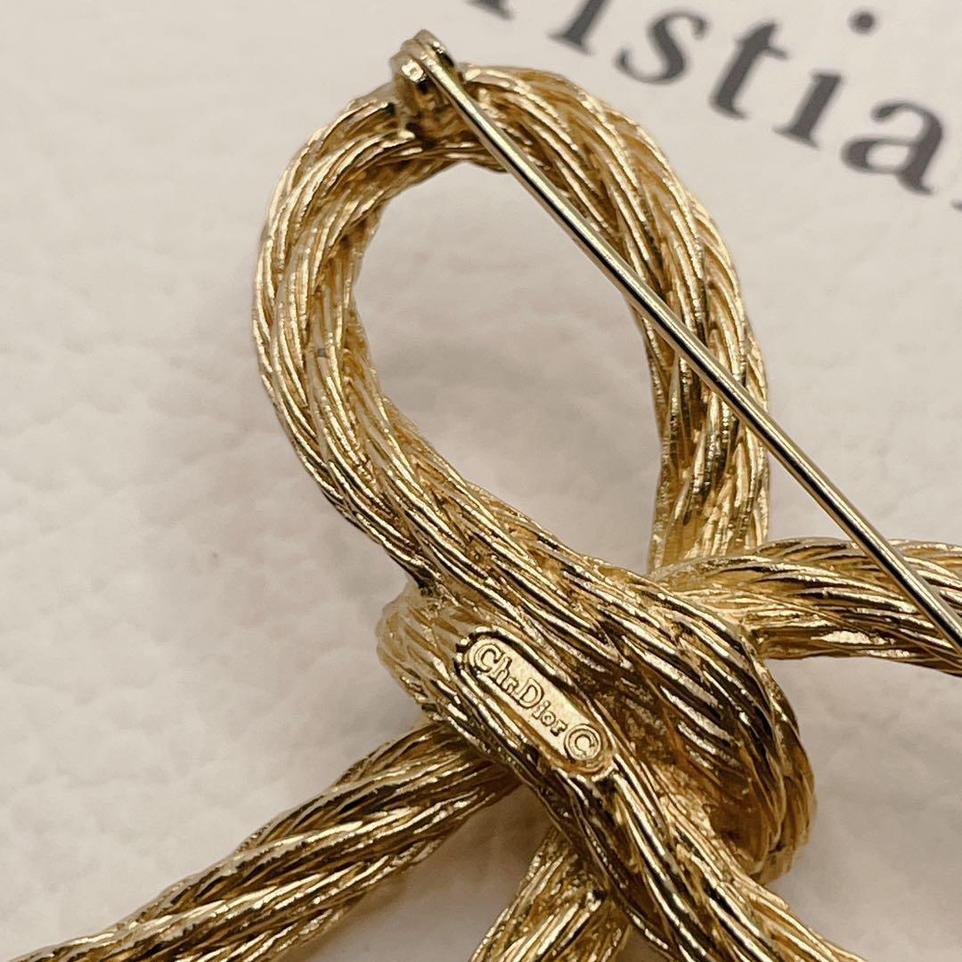 DIOR ヴィンテージ　ブローチ　リボン　ゴールド　クリスチャンディオール