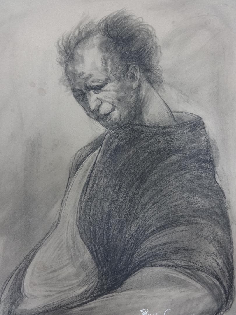 n*e様 鴨居玲　哀愁　肉筆鉛筆画 1967年頃　紙本著色 　Rei Kamoi