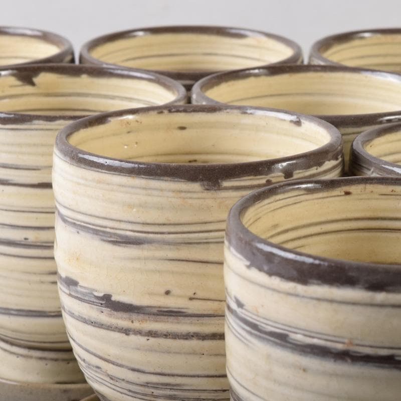 煎茶道具　春来居窯　多気檗山作　刷毛目　湯呑　茶托付　十客　共箱　C　8221