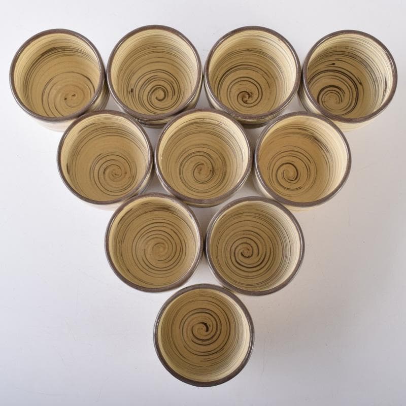 煎茶道具　春来居窯　多気檗山作　刷毛目　湯呑　茶托付　十客　共箱　C　8221