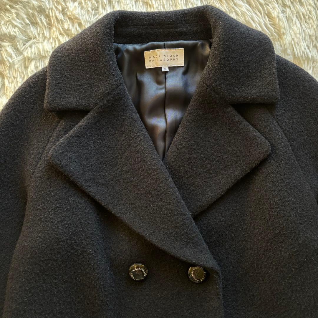 美品★マッキントッシュフィロソフィー　チェスターコート　刻印入りボタン　黒　M