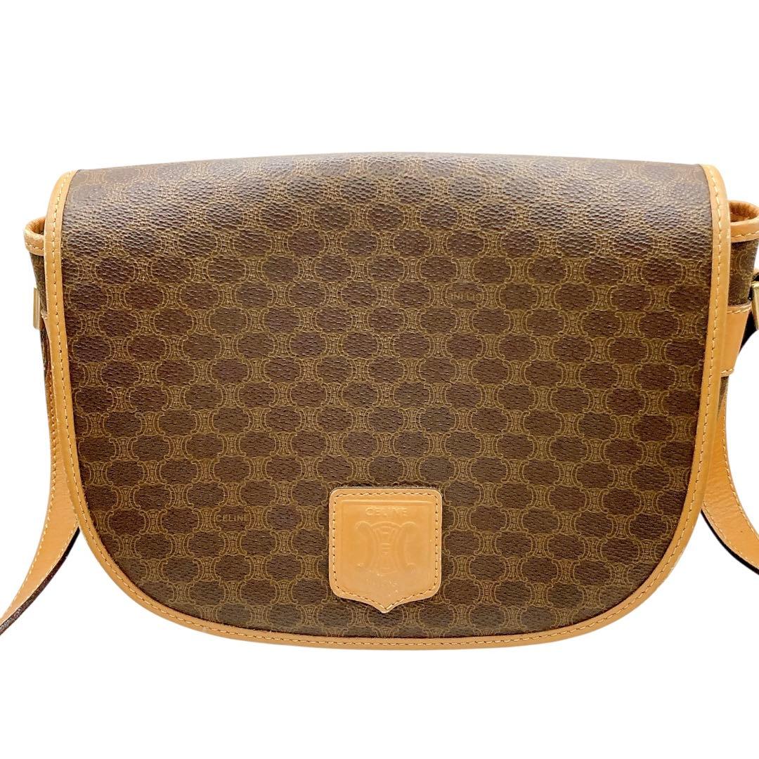 CELINE✨セリーヌ　ショルダーバッグ　マカダム　総柄　ヴィンテージ　ブラウン