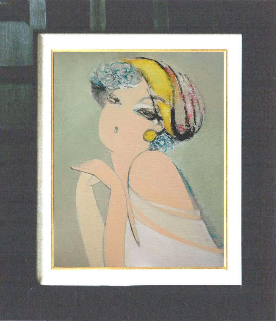 油絵 菅家令子 絵 絵画 インテリア 額付(黒) F6-082811 人物 女性