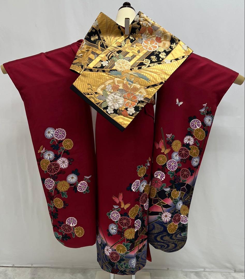振り袖　フルセット　長襦袢付　金彩加工　刺繍入り　679