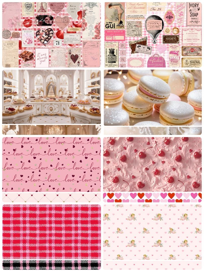 新作①ラブレター♡A4デザインペーパー　80枚♡バレンタイン　コラージュ　素材