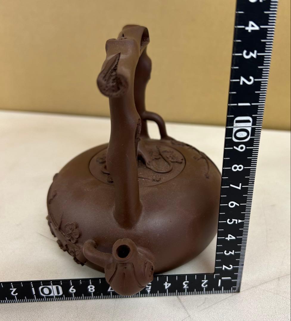 P98 中国 宜興紫砂　手彫梅模様 工芸急須 廃盤品　紫砂壺 手作り茶壺　茶道具