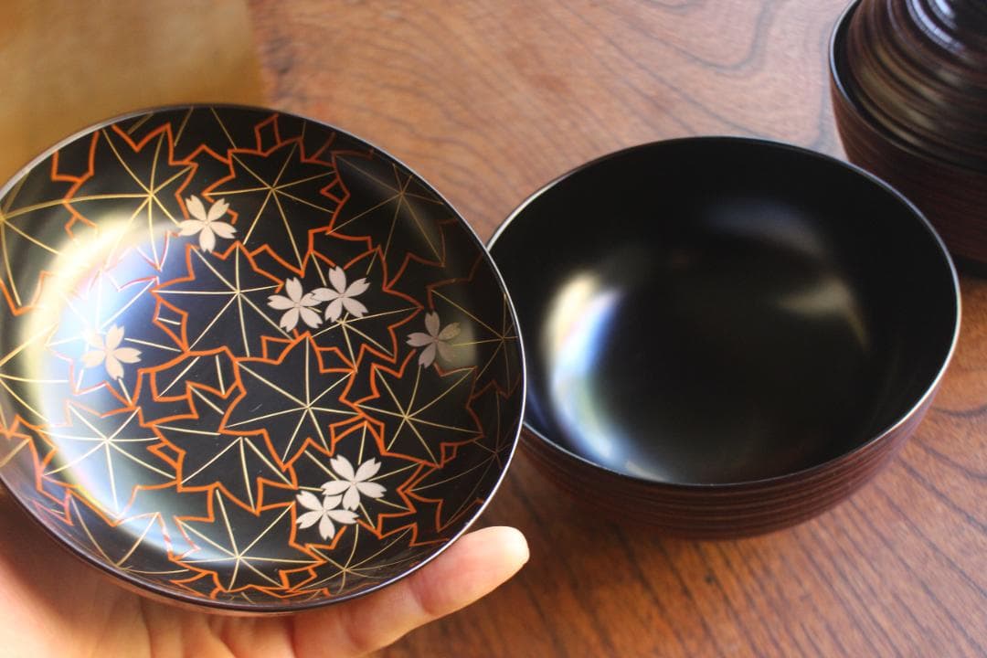 専用！風情ある糸目地に優美な雲錦蒔絵の映える煮物椀5点（検輪島塗雑煮椀