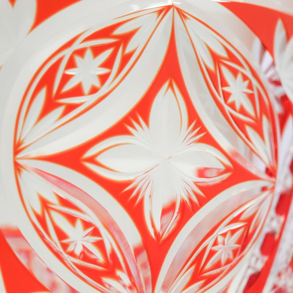 ボヘミアガラス 朱色 ボウル 32cm 花生け