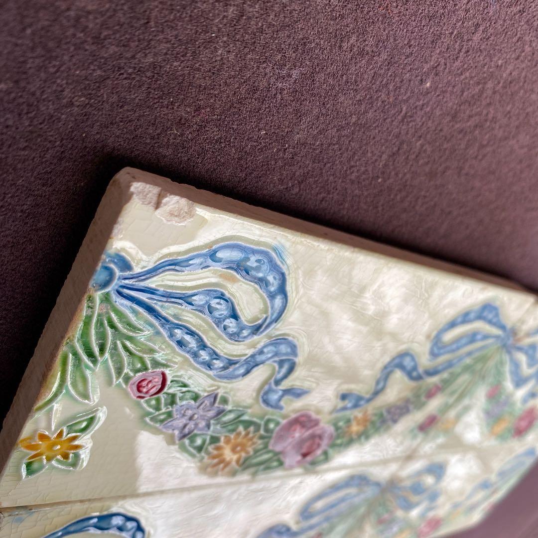 ハンドメイド日本製アンティークマジョリカタイル⑤４枚セット　プラナカンタイル