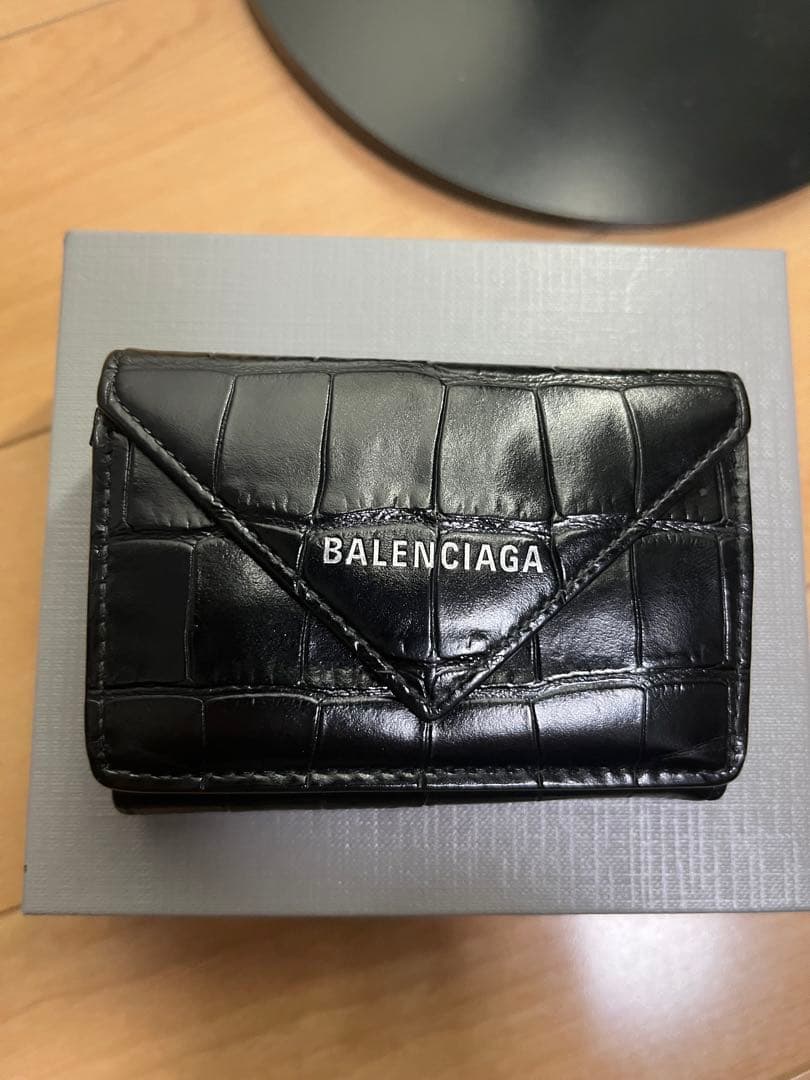 【難あり】BALENCIAGA ペーパーミニウォレットウォレット　クロコ型押し