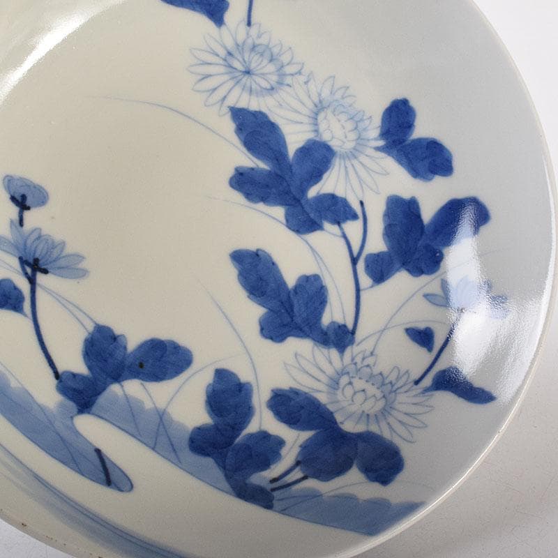 鍋島焼　藍鍋島　染付菊花文　五寸皿　時代箱　V　R8086