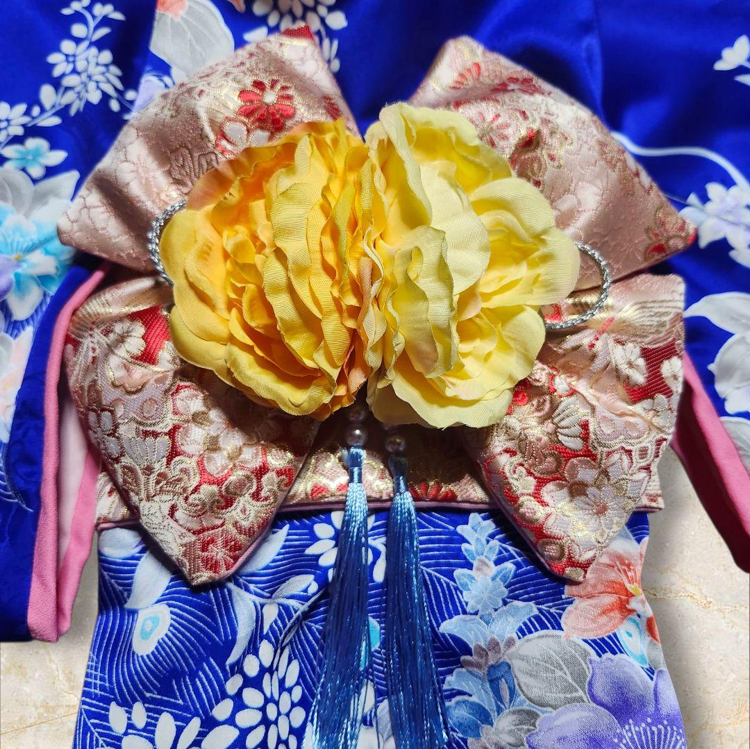 犬服　ブルー　振り袖　着物　引きずり　ハンドメイド