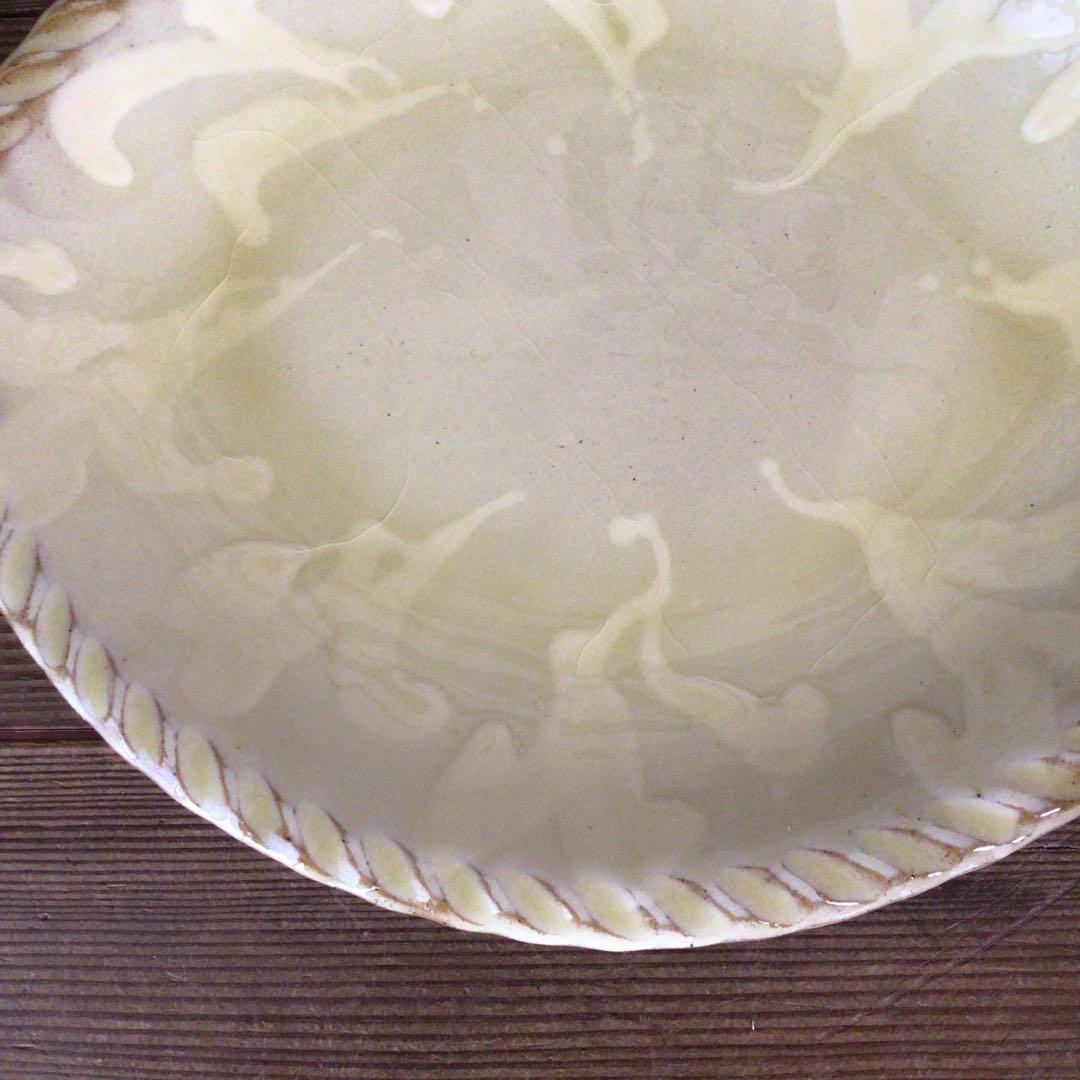 No3842 船木伸児　淡黄釉楕円鉢　共箱　布志名舩木窯　島根県　民藝　送料無料