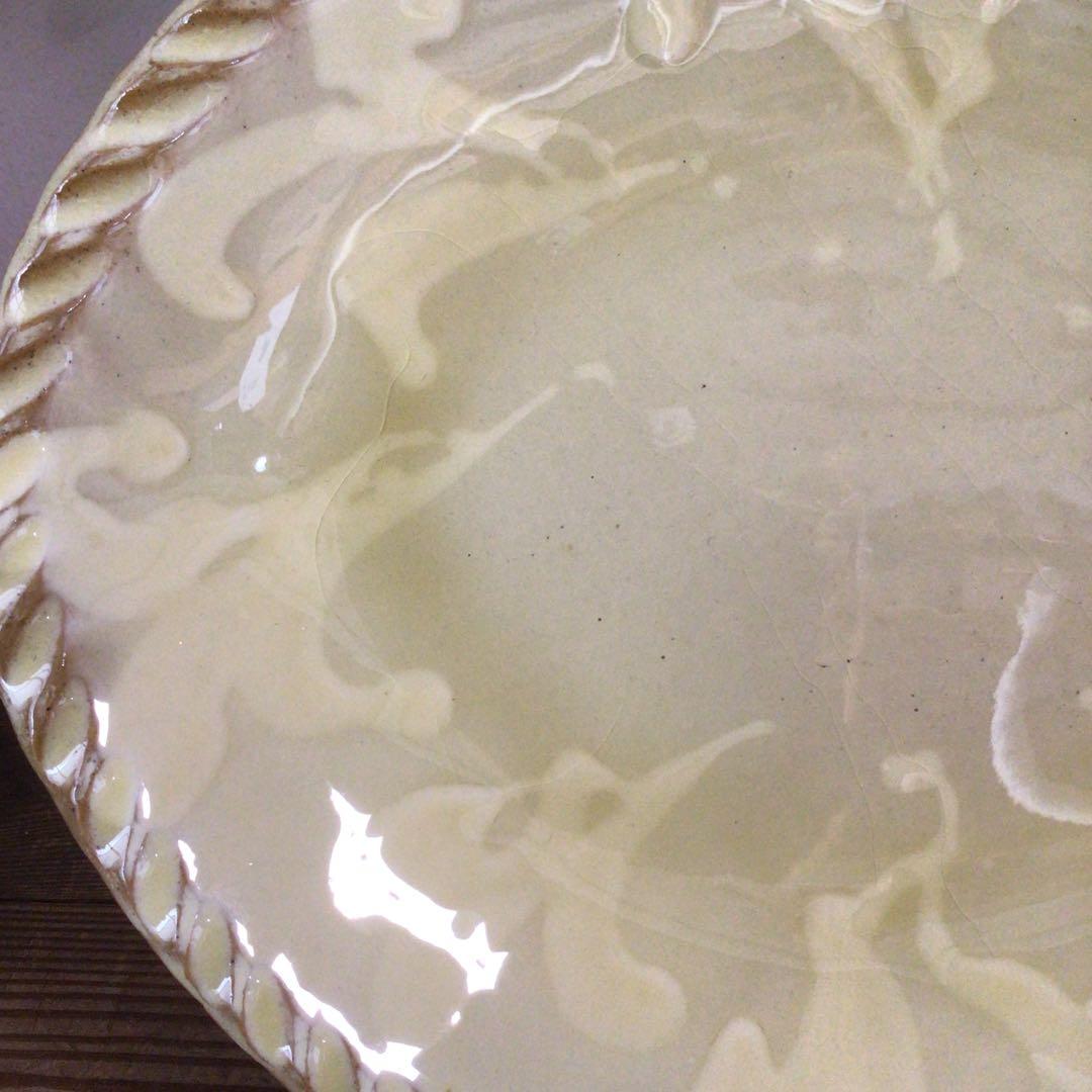 No3842 船木伸児　淡黄釉楕円鉢　共箱　布志名舩木窯　島根県　民藝　送料無料