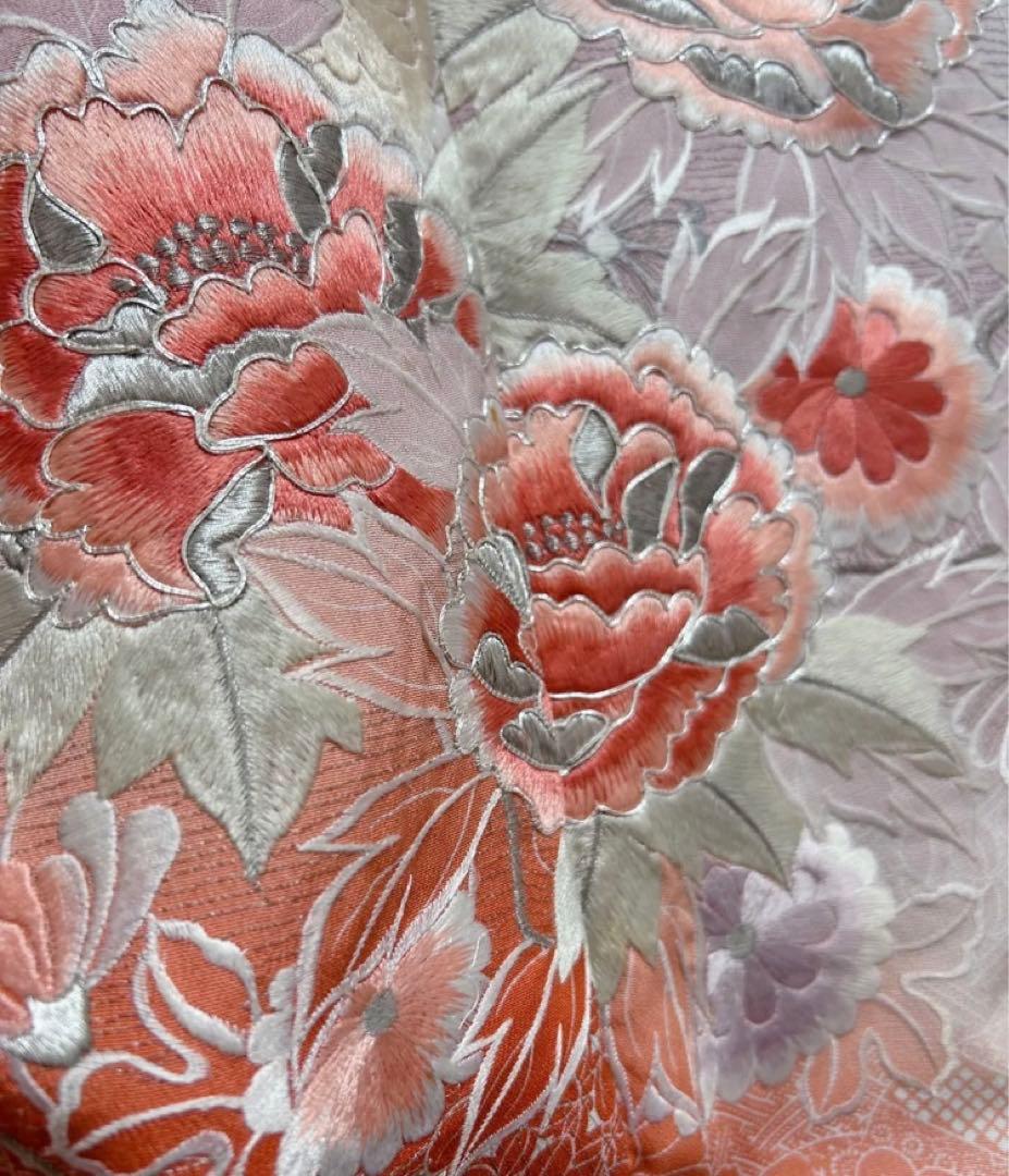 豪華刺繍正絹黒留袖袖フルセットお探しの方　西陣織袋帯　牡丹　駒刺繍 銀彩銀刺繍