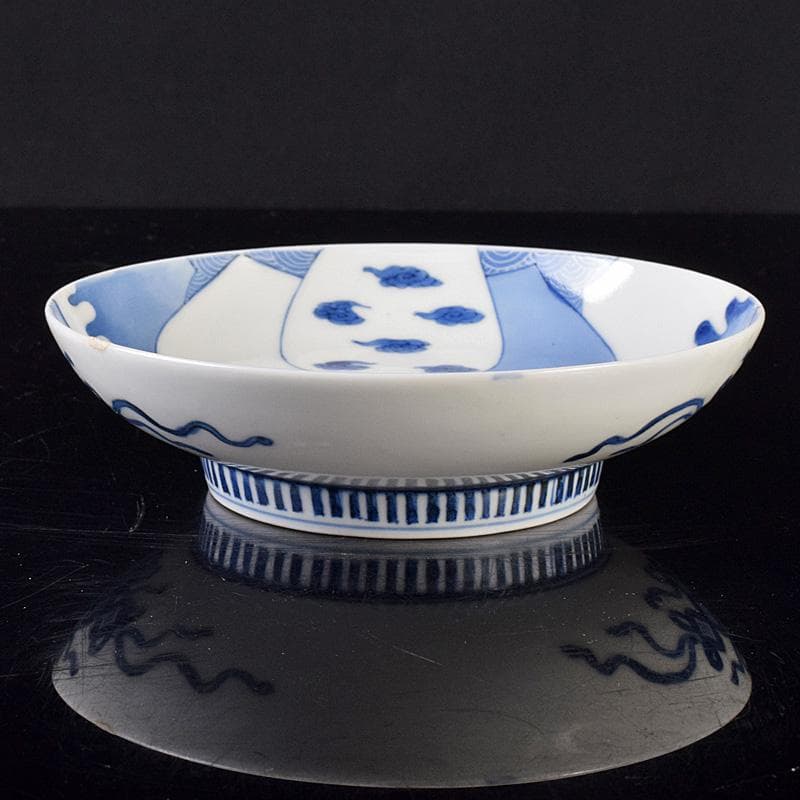 鍋島焼　藍鍋島　七壷文　五寸皿　時代箱付　V　R8047