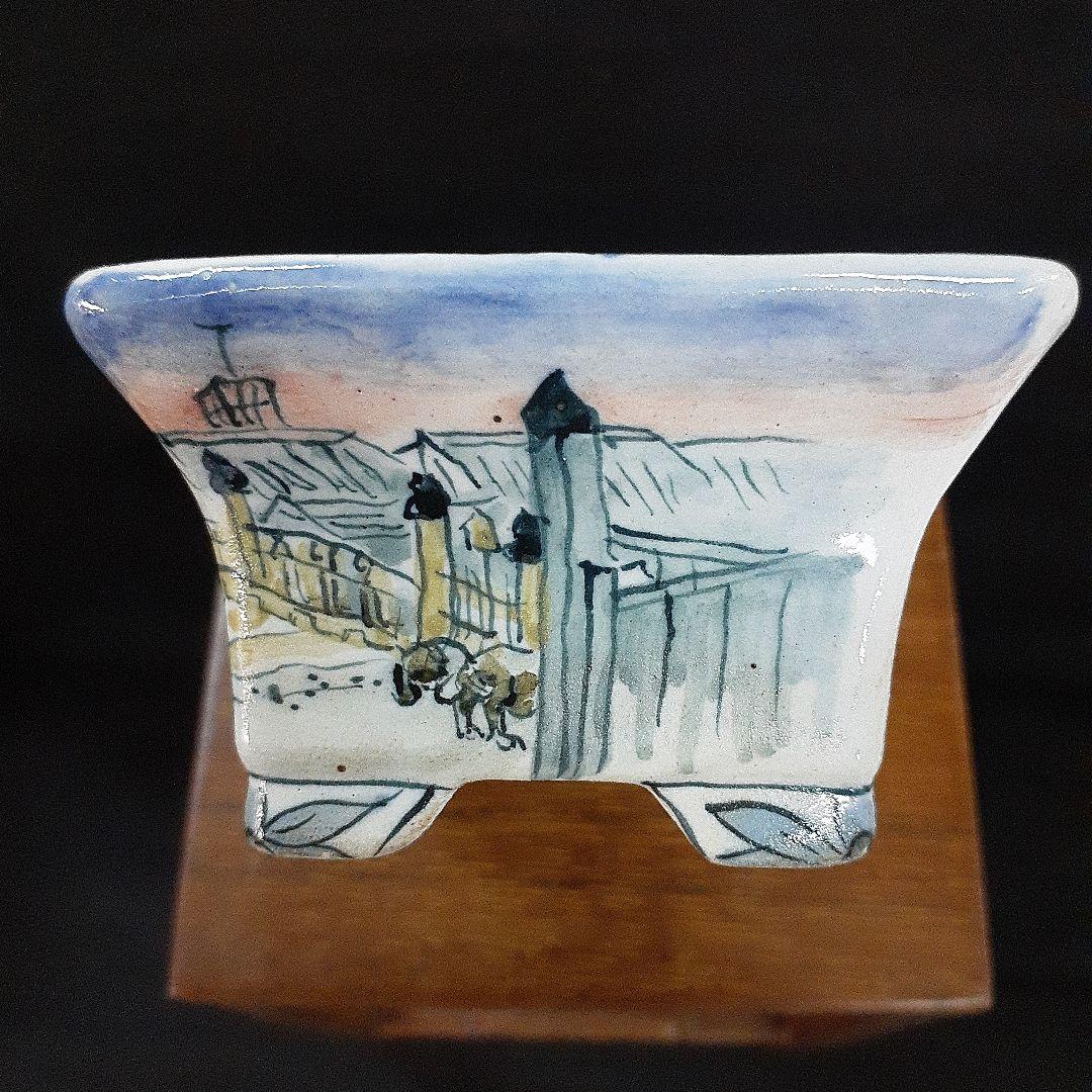 020.【 陶翠窯 】エン付長角３号盆栽鉢/植木鉢