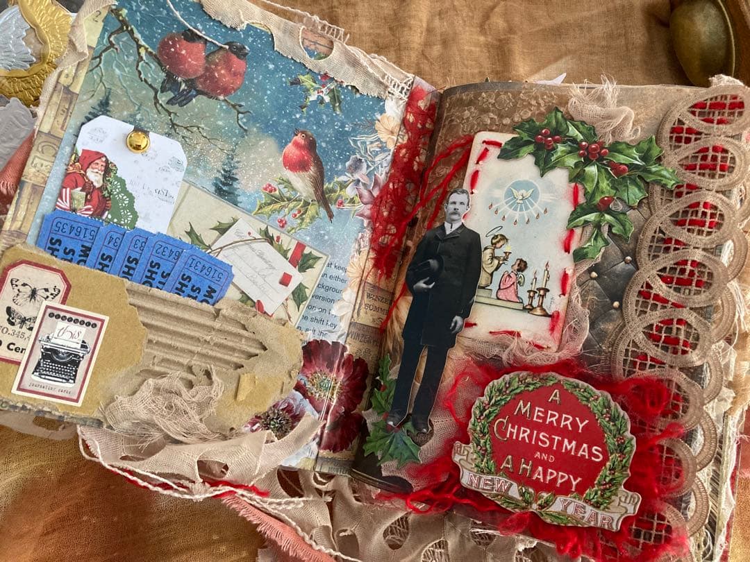 Xmasセット　ジャンクジャーナル　ティムホルツ　エンボスペーパー　インド刺繍