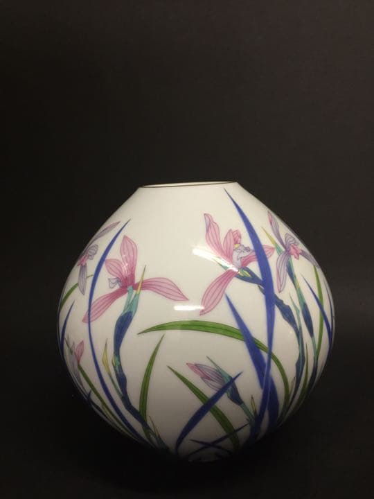 香蘭社色絵蘭花紋花瓶 花入れ