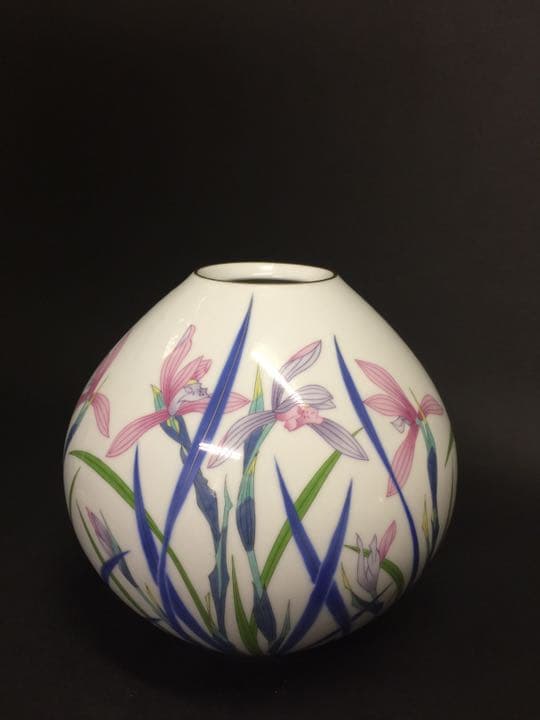 香蘭社色絵蘭花紋花瓶 花入れ