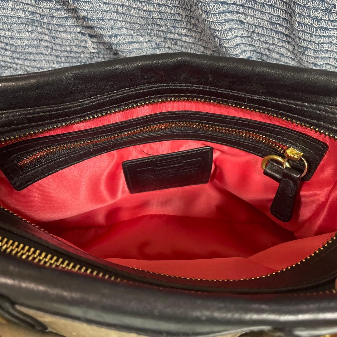 ク*ド様 COACH レザー ハンドバッグ ベージュ クマチャーム付き　ビンテー