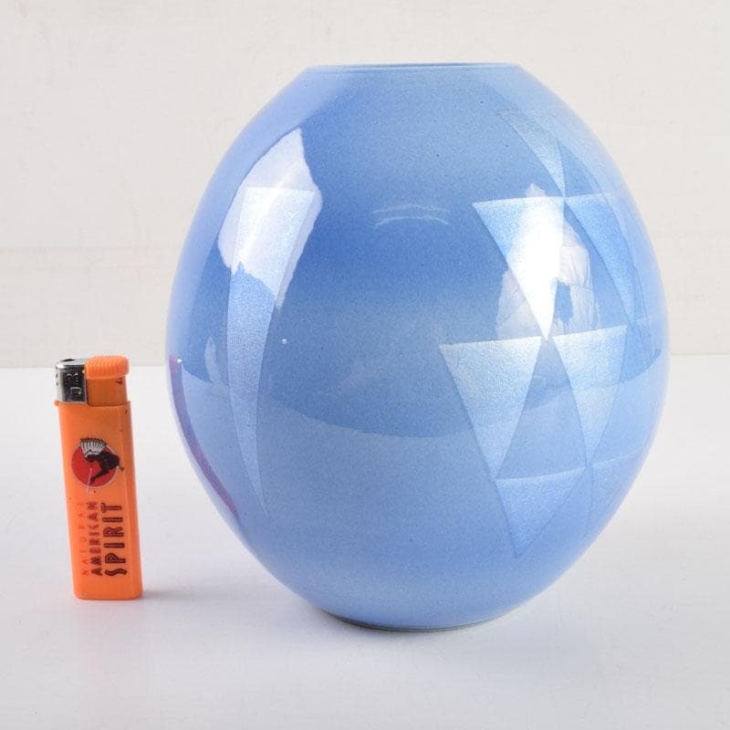 九谷焼　中田一於作　淡青釉裏銀彩　花瓶　壷　共箱　V　8934