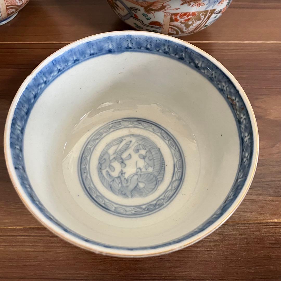 古伊万里　蓋物　五客セット　色絵　茶碗