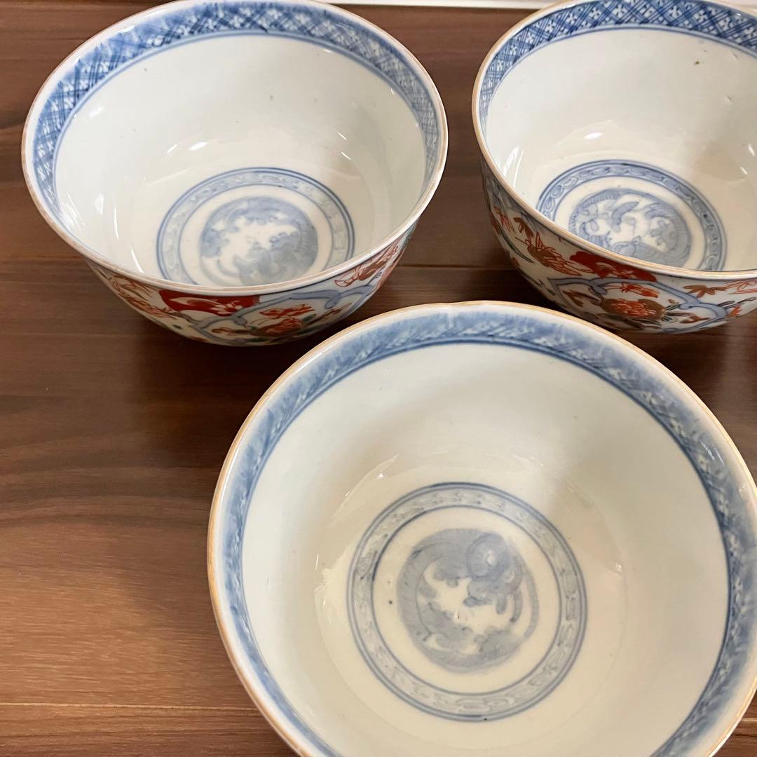 古伊万里　蓋物　五客セット　色絵　茶碗