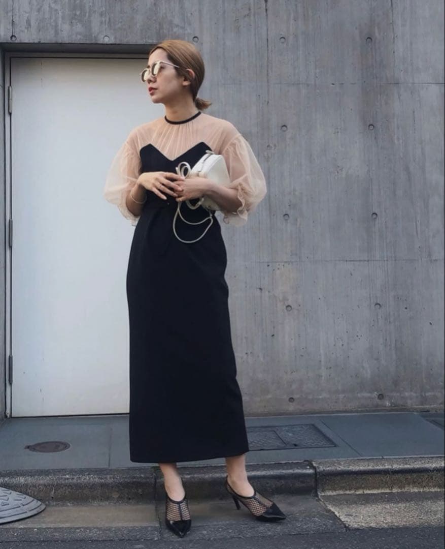 【美品】Ameri vintage アメリ チュール ベロア ロングドレス