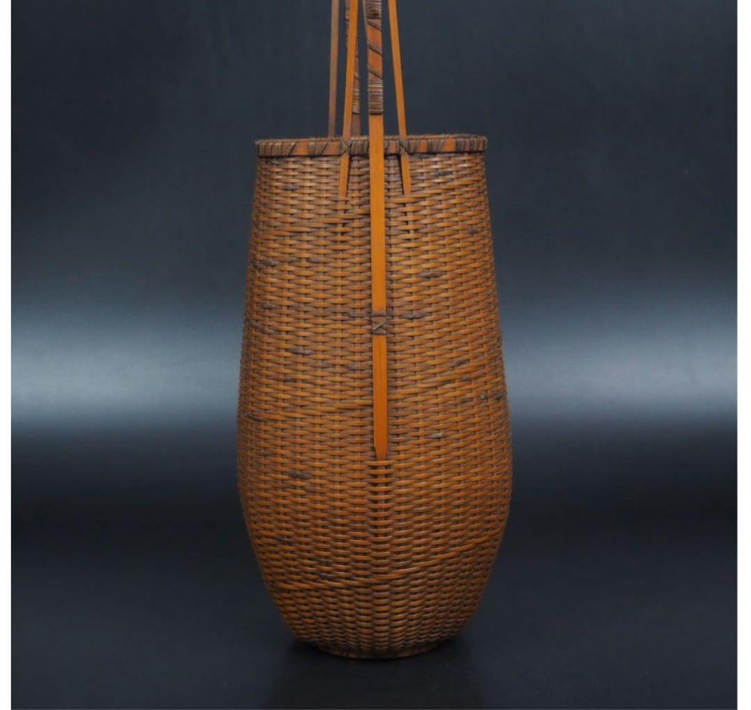 送料無料 伝統工芸士『森上 仁』作　竹細工　竹製花籠　花入れ　華道具茶道具