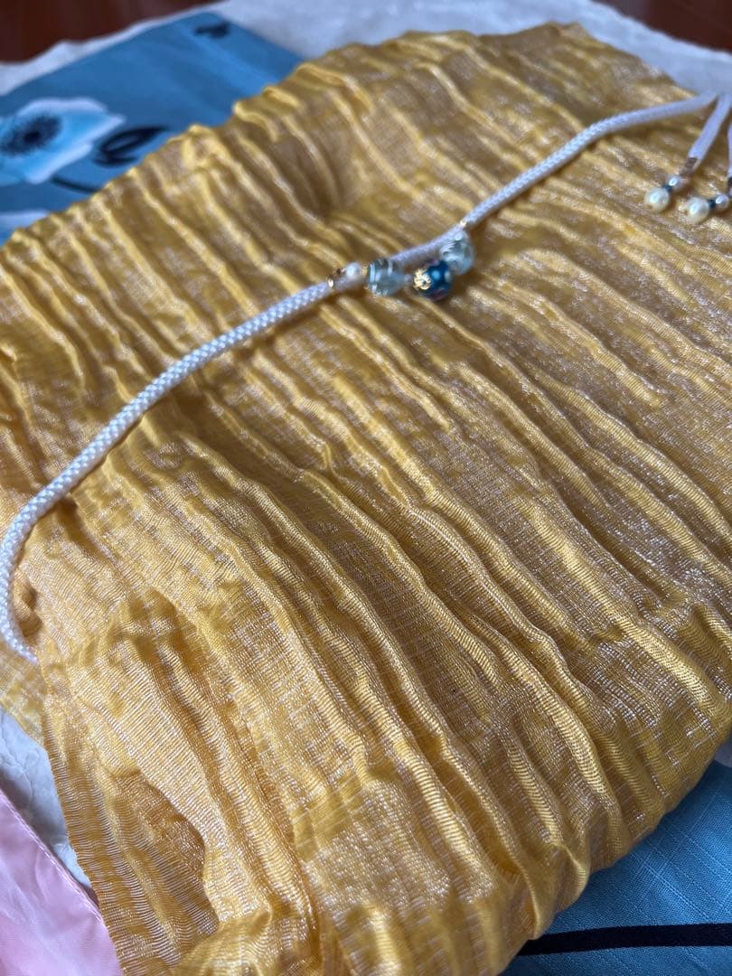 新品未使用　浴衣、帯セット　中古カゴバッグ、下駄、半幅帯2本添え