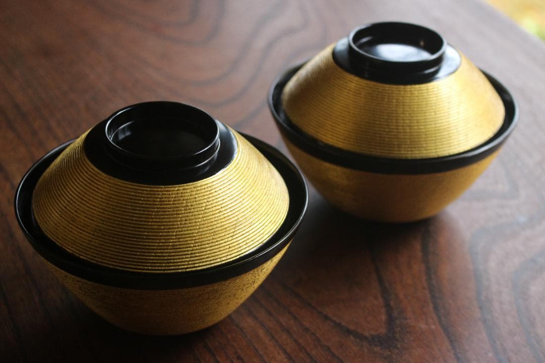 時代逸品！極上金塗糸目の美しいお椀2点（検輪島塗京塗雑煮椀