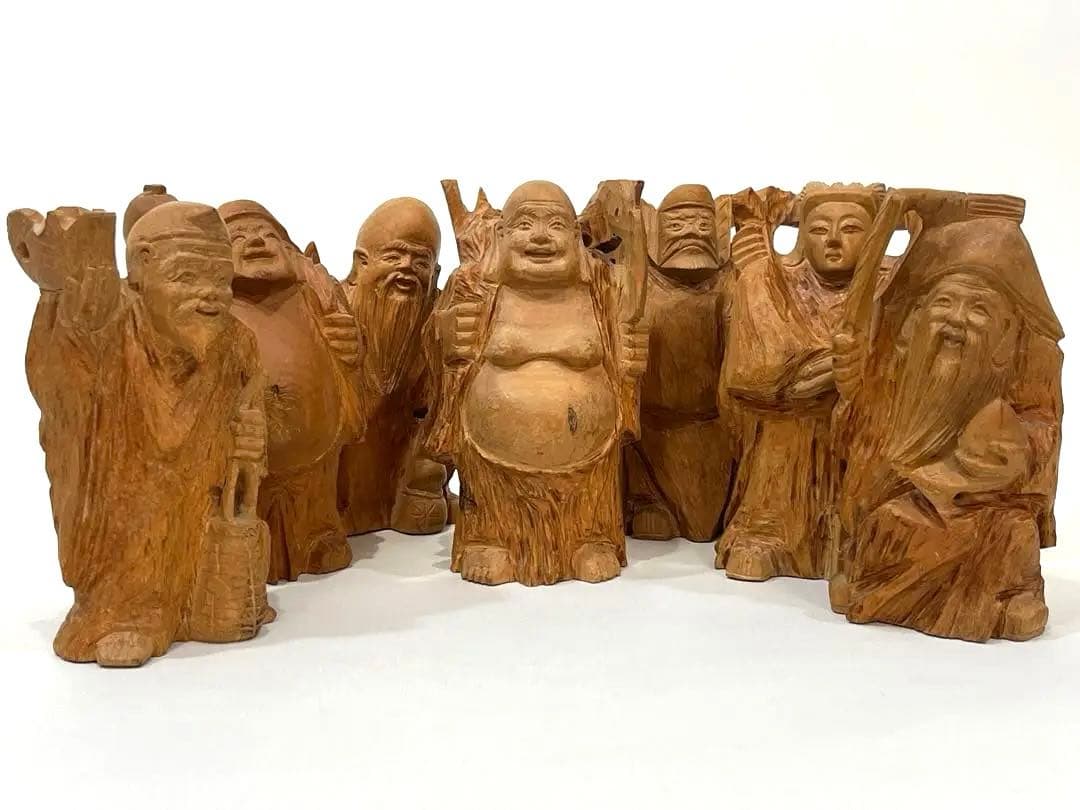 縁起物★七福神セット 木彫りの金運・招福・開運 置物 昭和レトロ アンティーク