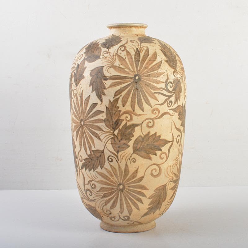 中国　磁州窯白磁　鉄絵花卉文瓶　M　6321C